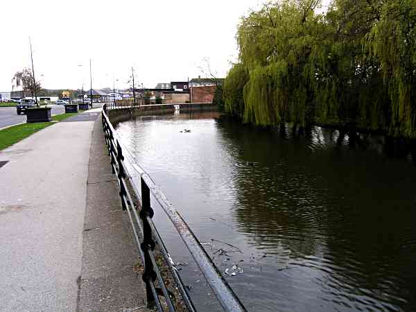 Looking along the canalised River Foss towards Walmgate Bar.